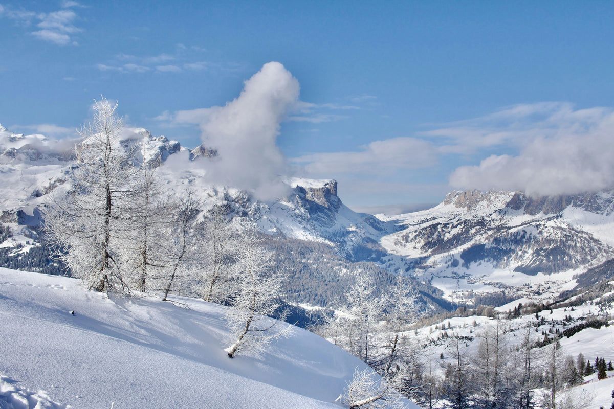 Panorama montano innevato, immagine categoria abbigliamento tecnico Monface Autunno-Inverno.